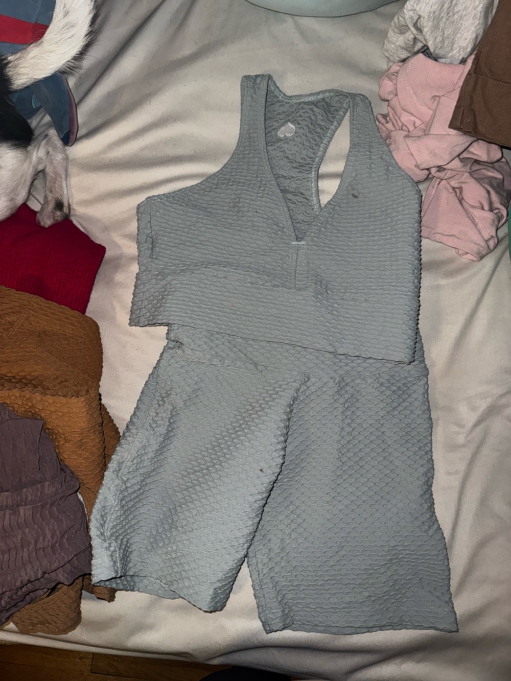 Booty by Brabants Light Blue Textured Racerback Sports Bra & Shorts Set